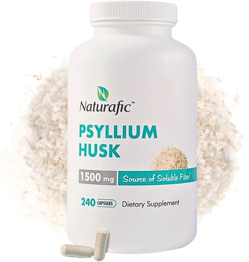 Naturafic Psyllium Husk 1500 mg, Natural Fiber Supplement, 240 Capsules