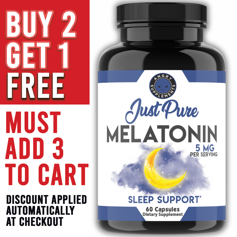 Angry Supplements Just Pure Melatonin 5mg, 60 Capsules Natural Sleep Aid Pills