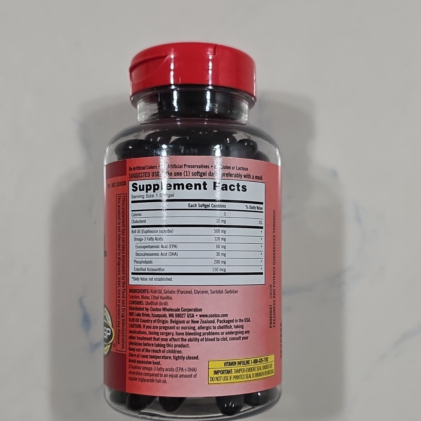 Kirkland Signature Krill Oil 500mg Omega-3 Astaxanthin 180 Softgels Heart Health