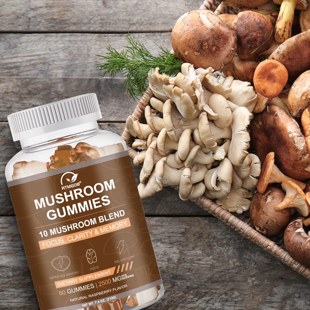 8 in 1 Mushroom Gummies Complex Ashwagandha & Lions Mane Reishi, Cordyceps…