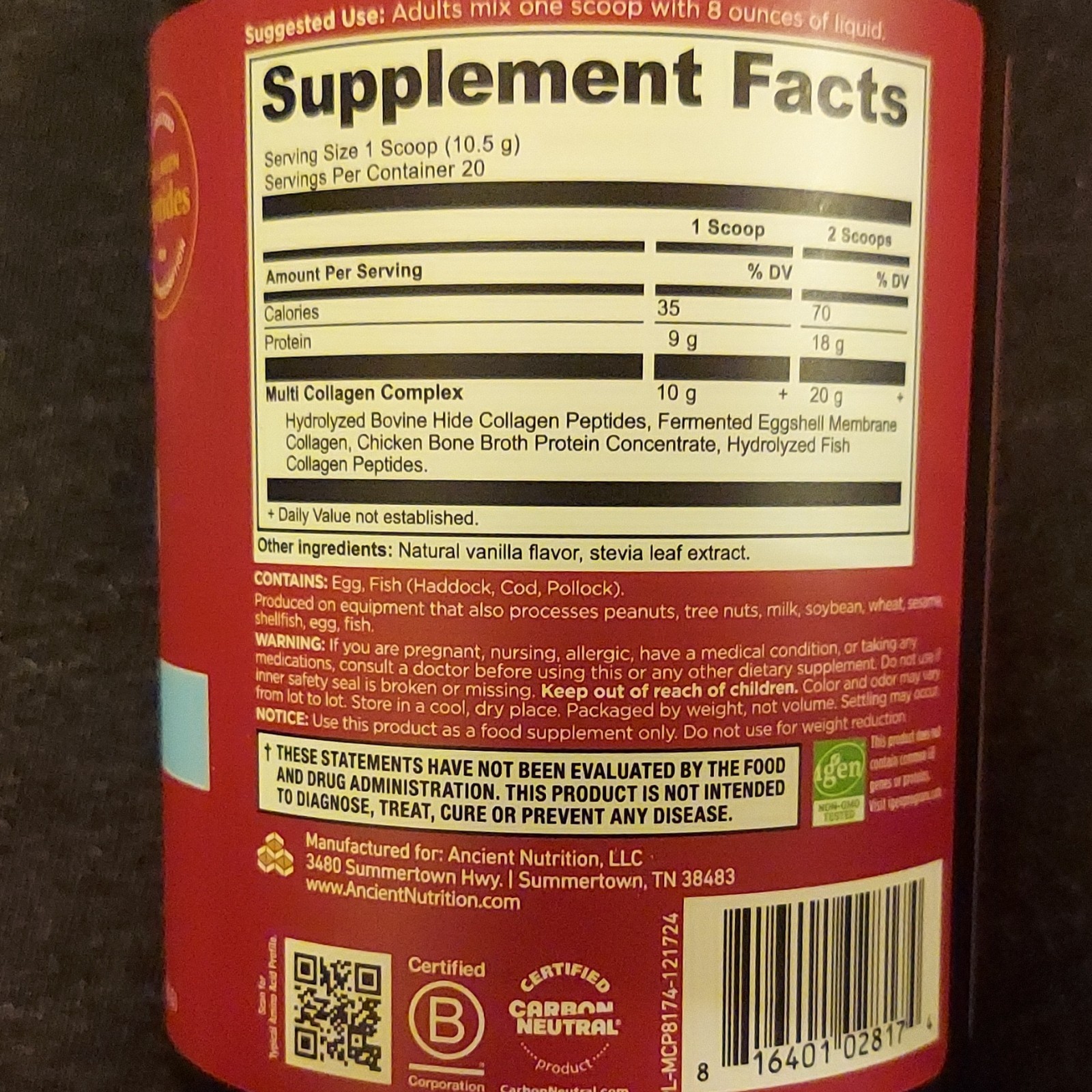 Ancient Nutrition Multi Collagen Protein Vanilla Powder 7.4oz