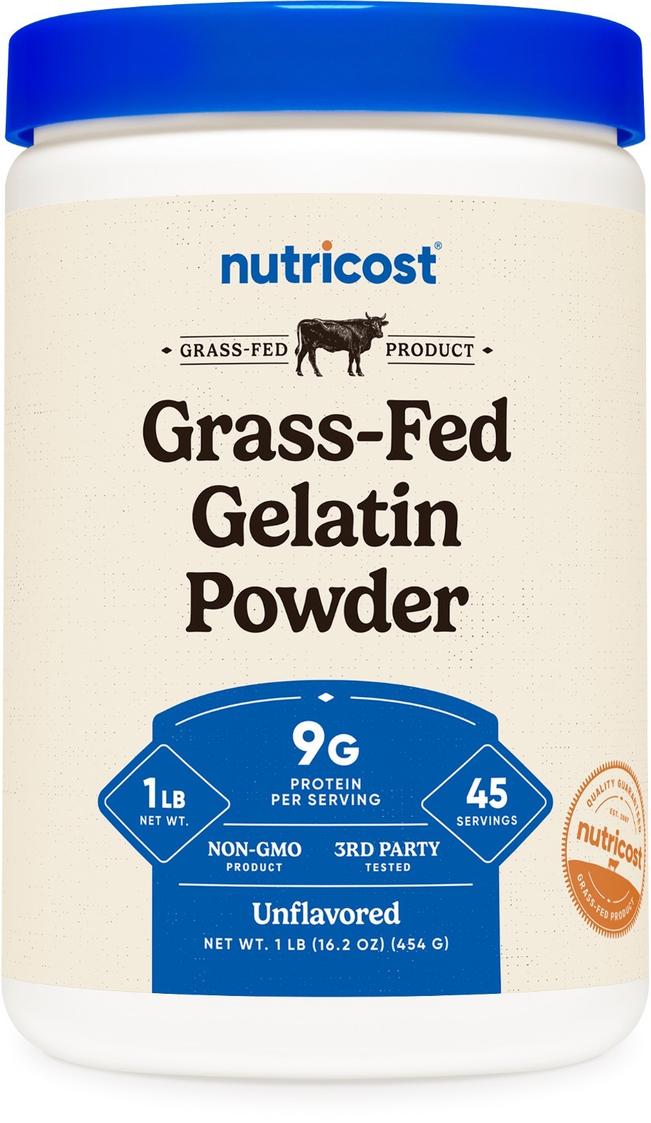 Nutricost Grass-Fed Beef Gelatin Powder (1 LB) Unflavored – 9g of Protein