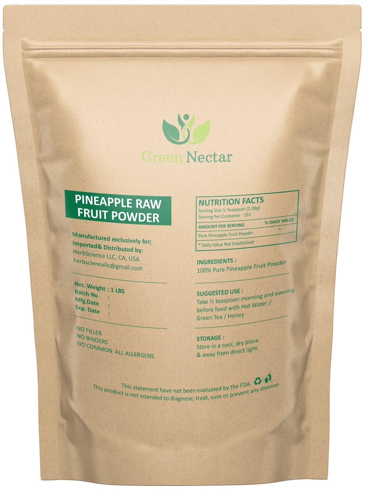 Pineapple Fruit Powder, Concentrate for Drink Mix, Smoothies, Sugar Free 16 Oz