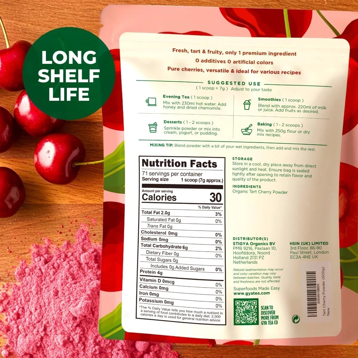 Organic Tart Cherry Powder 1.1 lb Vegan Superfood Non-GMO Antioxidant