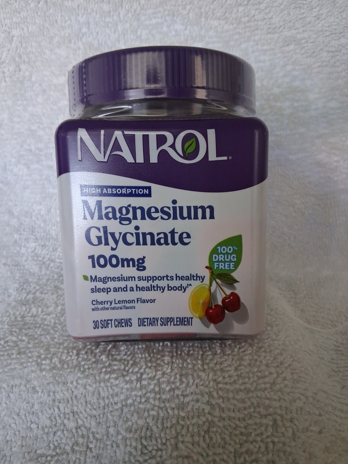 Natrol Magnesium Glycinate Supp. 100mg, Cherry Lemon Soft Chews Exp. 04/2027