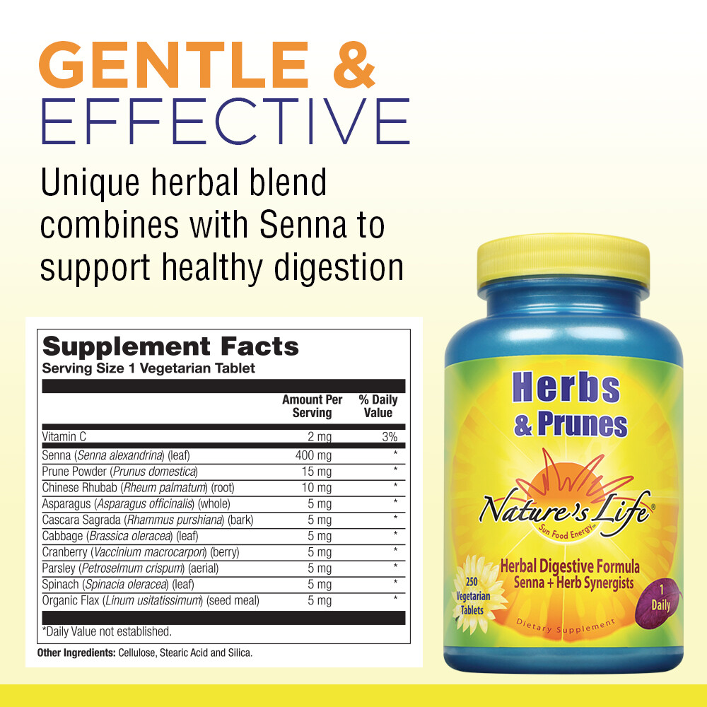 Nature’s Life Herbs & Prunes | 400mg Senna & Herbal Blend | 250 Tabs, 250