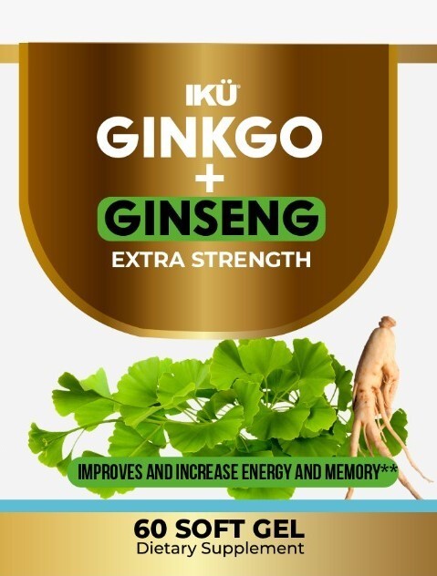 Ginkgo Biloba + Ginseng- Extra Strength -Energy and Memory- 60 Soft gels