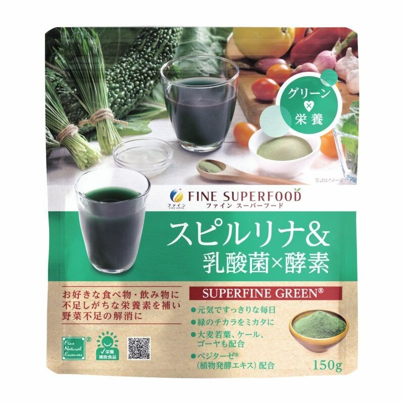 FINE JAPAN Superfood green Spirulina powder Plus lactic acid bacteria 150g