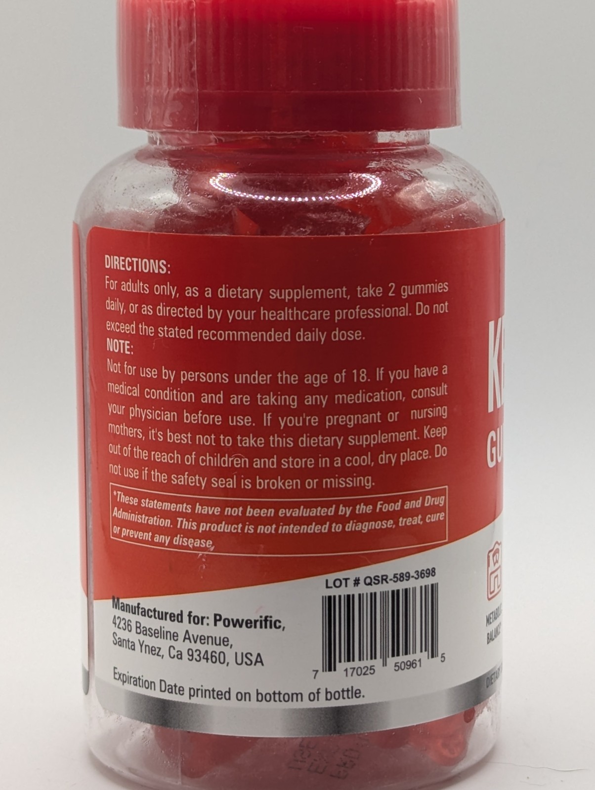Powerific Keto + ACV Gummies 2000mg with BHB & Probiotics 60ct 08/2027