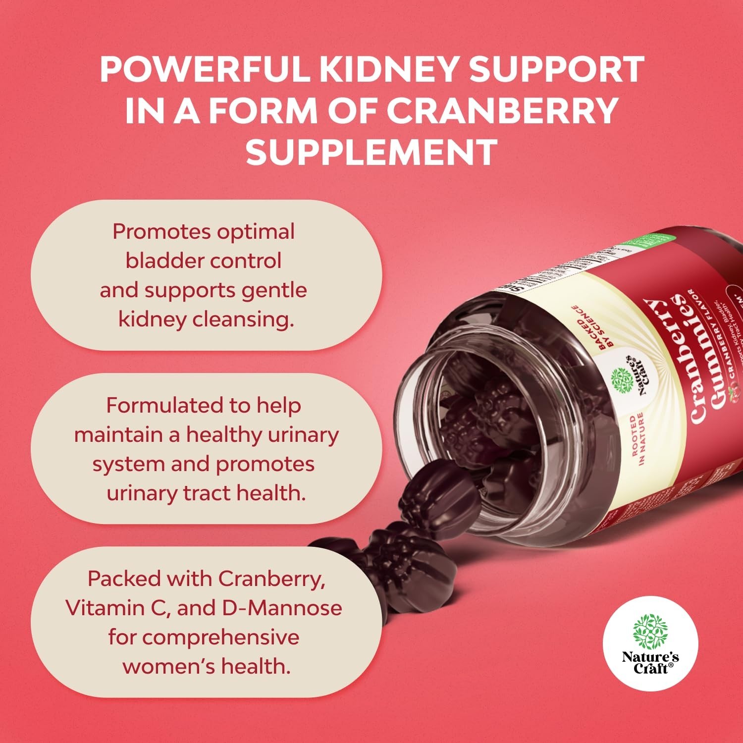 Natural Cranberry Gummies for Women & Men Extra Strength Delicious Antioxidant