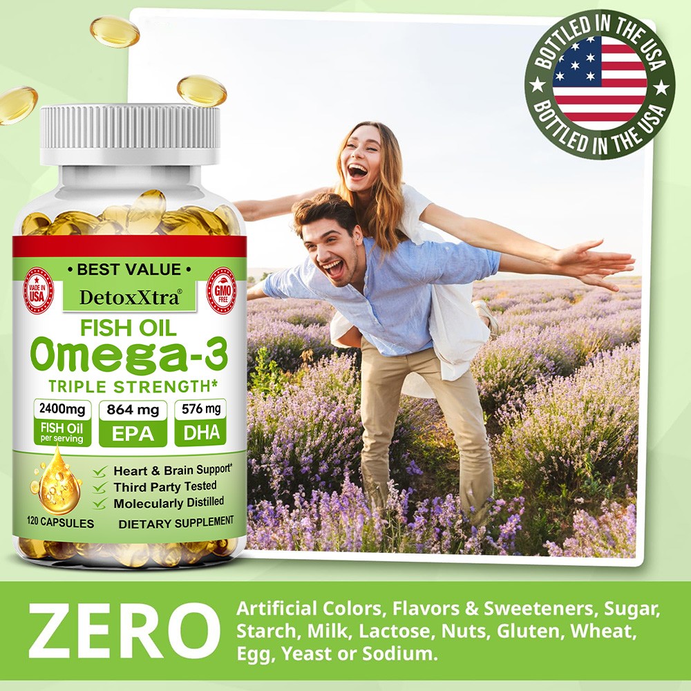 3x Strength Omega 3 Fish Oil 2400mg,Non-Gmo Vegan For Heart 30/60/120 Capsules