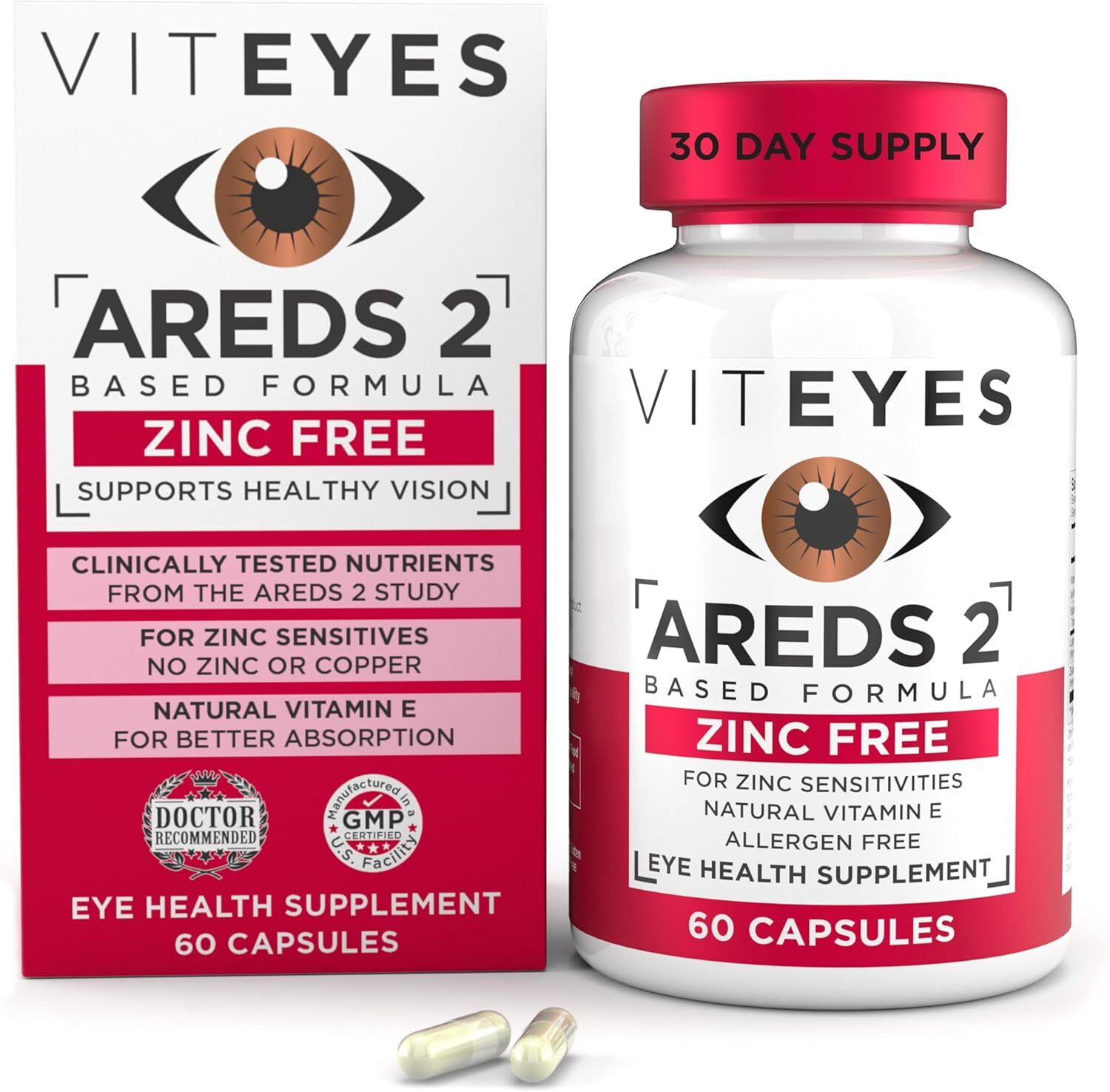 Viteyes AREDS 2 Zinc Free Macular Support, Natural 60 Count (Pack of 1)
