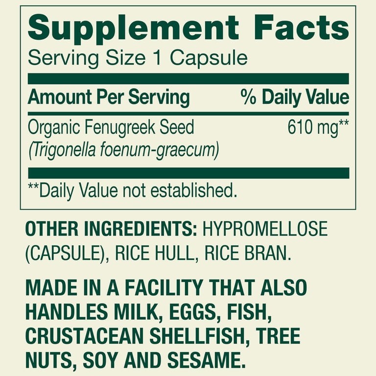 Spring Valley Fenugreek 610 mg Non-GMO Vegetarian Capsules, 100 Count