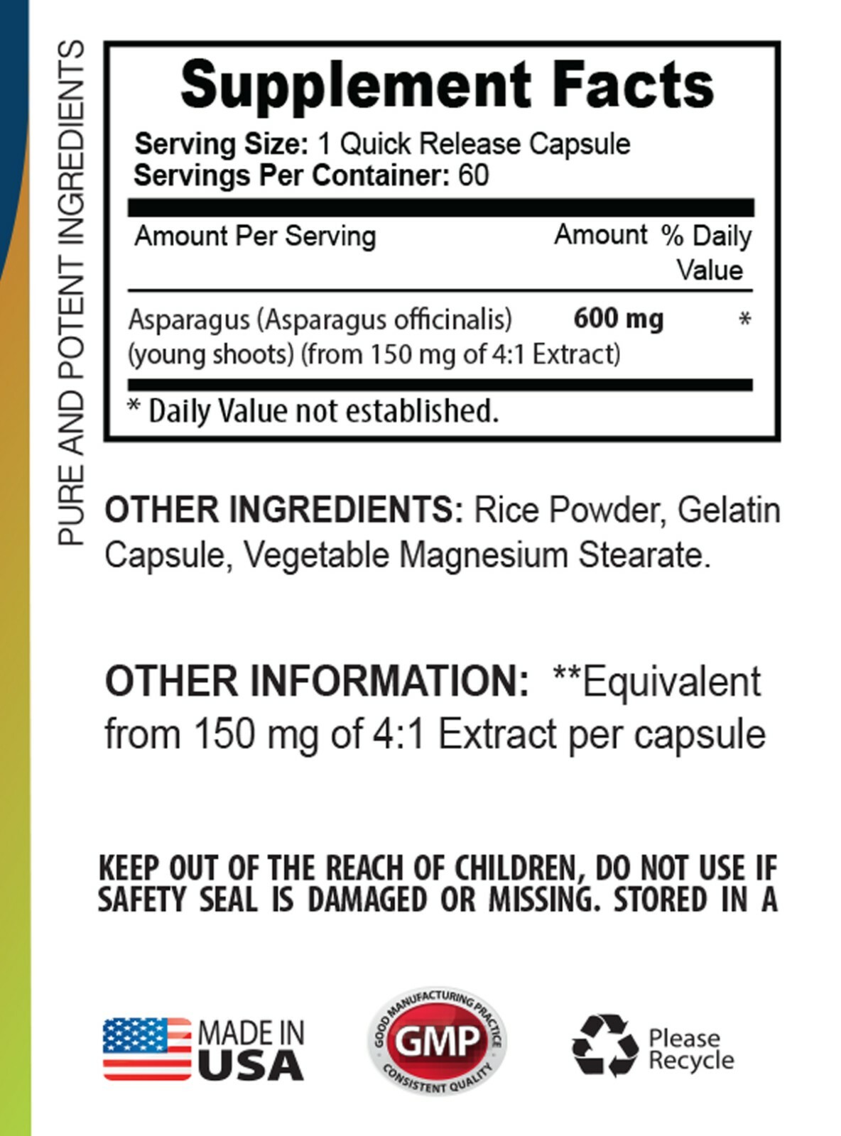 fat burning pills – Asparagus Extract 600mg 1 Bottle – lower blood pressure