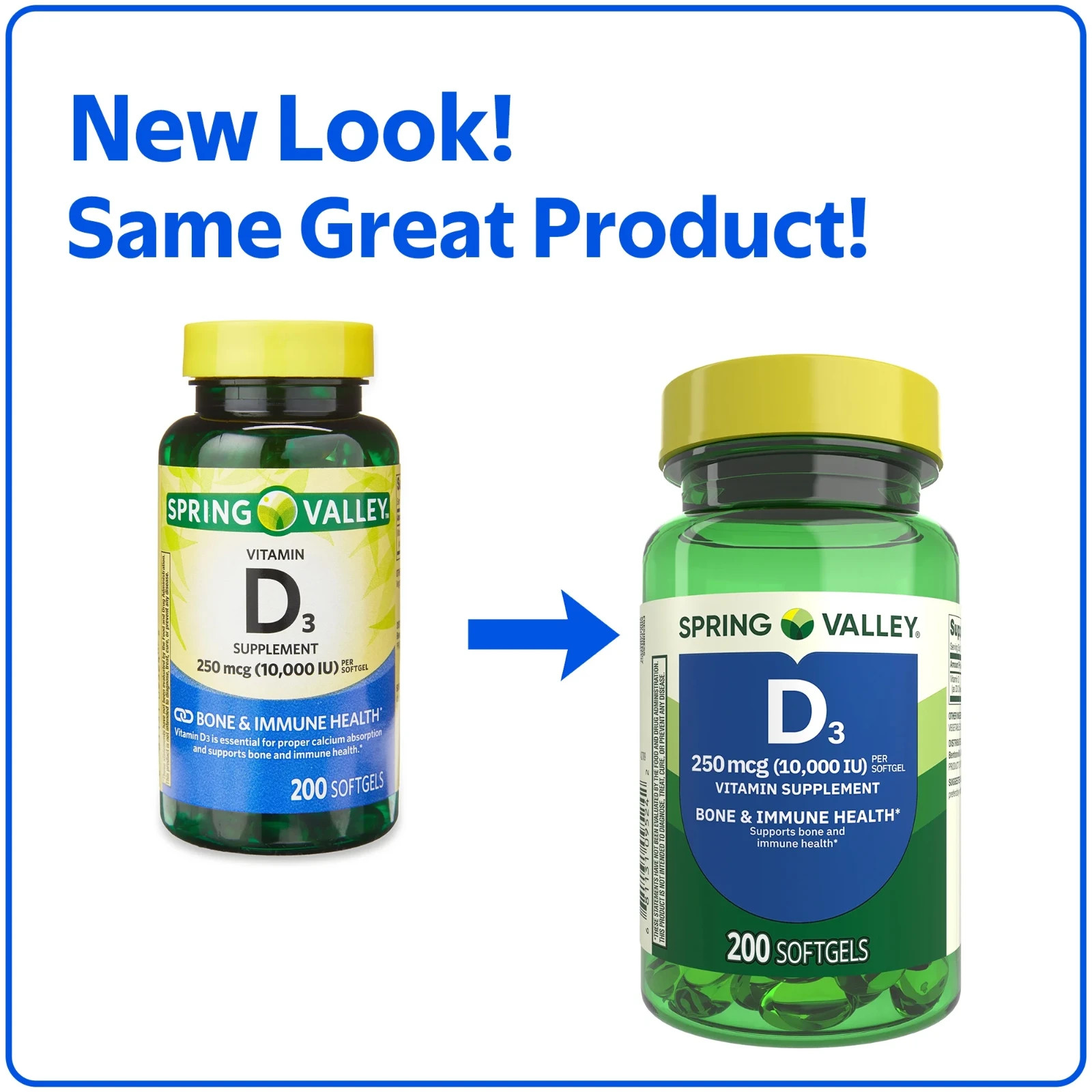 Spring Valley Vitamin D3 Supplement Softgels 250mcg per Softgel 10,000 IU 200 ct