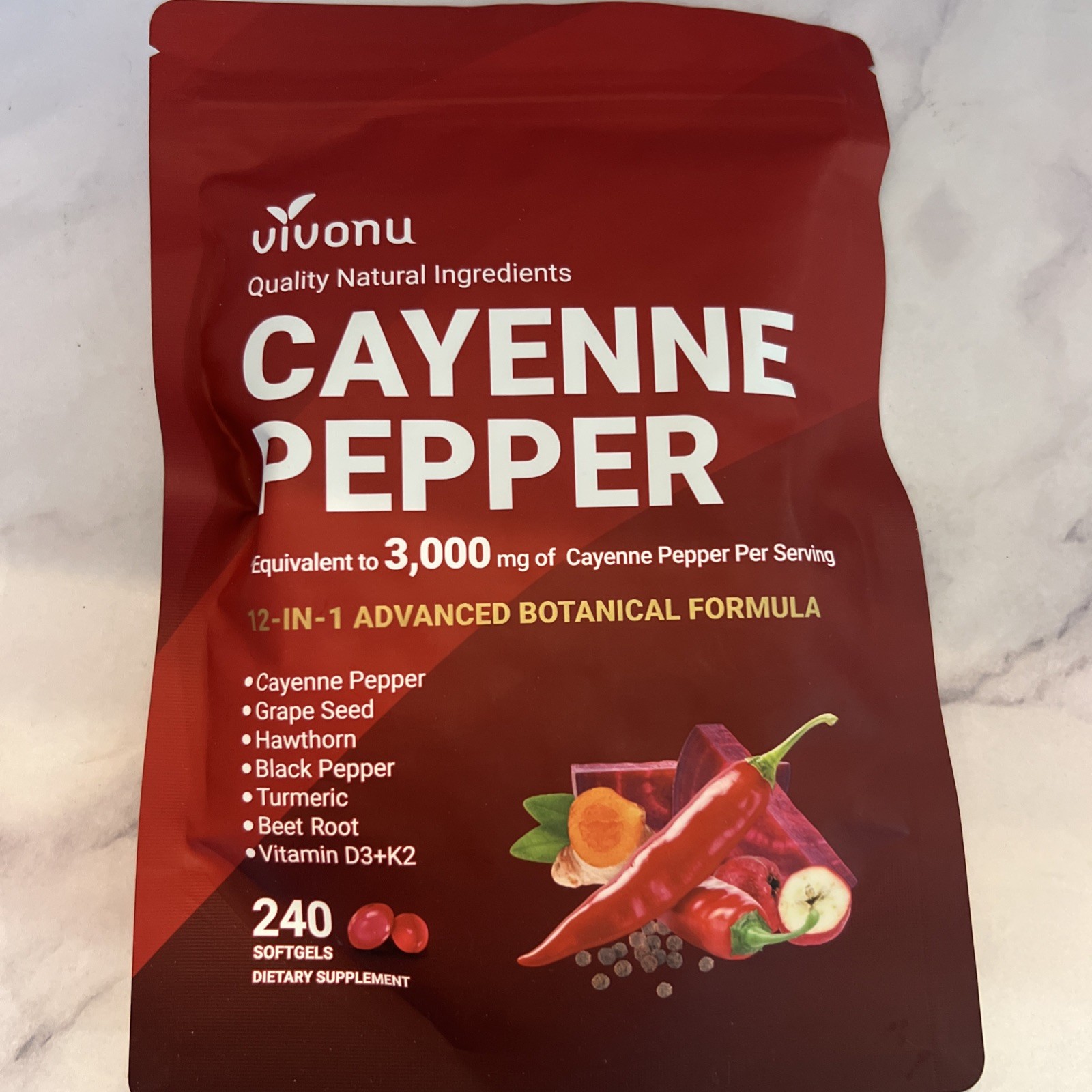 Vivonu Cayenne Pepper 3000 mg Supplement 240 Softgels New