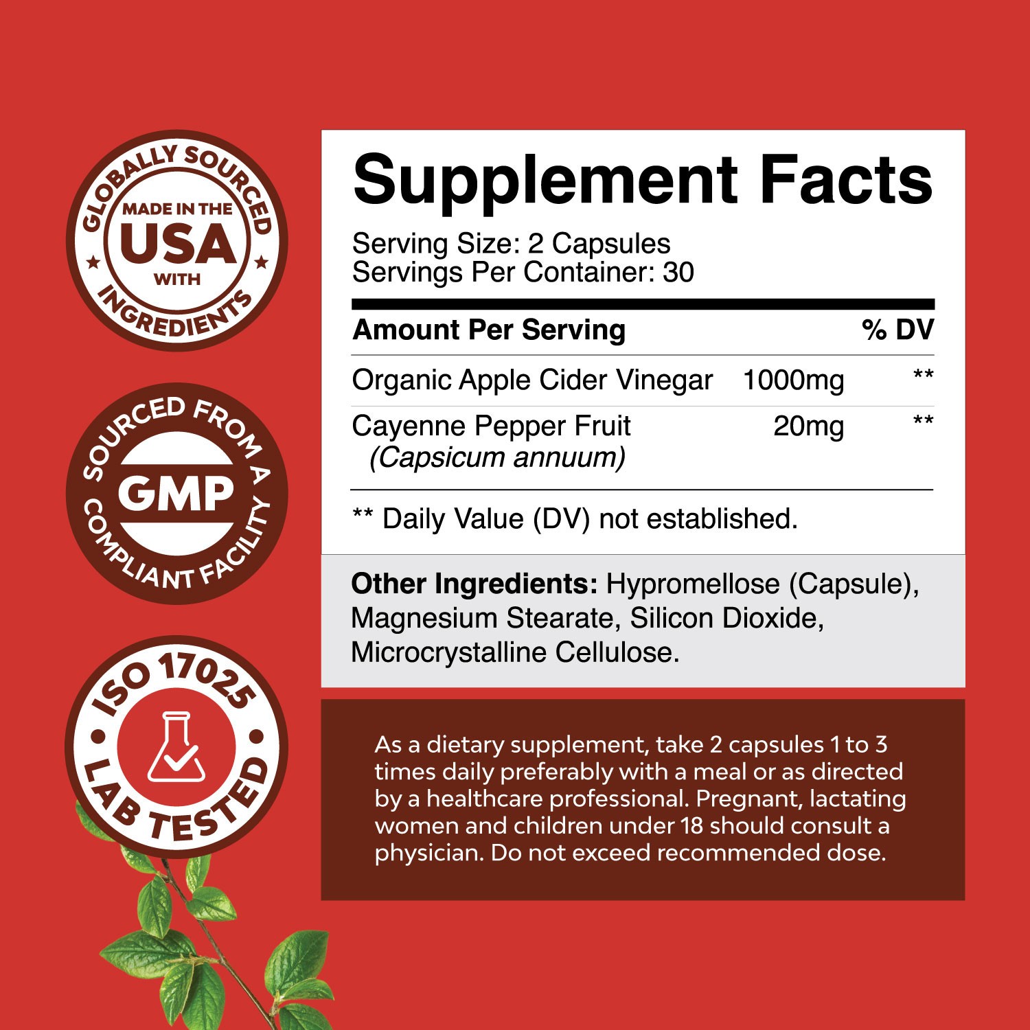 Apple Cider Vinegar Pills – for Weight Loss 1000mg Per Serving Extra Strength