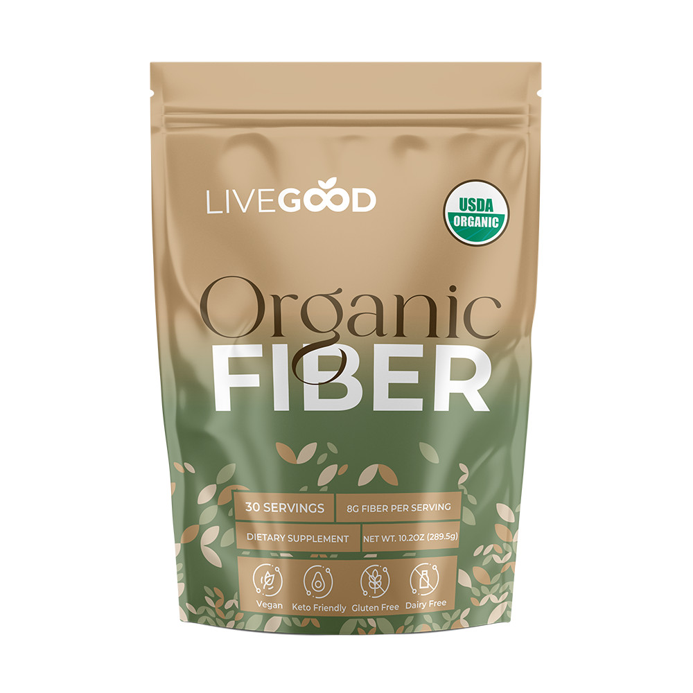 LiveGood USDA Organic Fiber Powder 8g Fiber 10 Sources Psyllium Vegan 30 Scoops