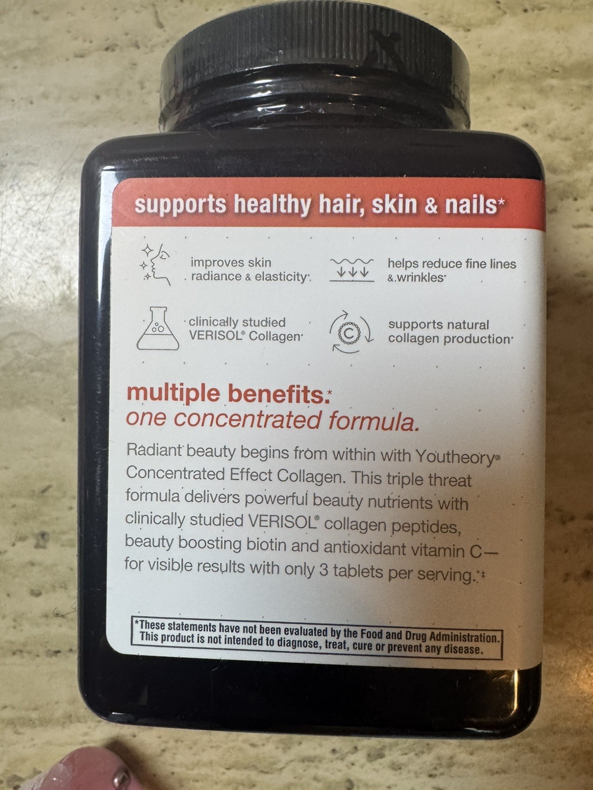 Youtheory Collagen Peptides Biotin Vitamin C Hair Skin Nail Health 180 Tablets