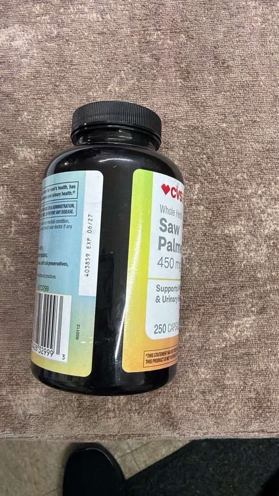 Saw Palmetto – Whole Herb Herbal Supplement 450 mg – 250 count Exp 06/27