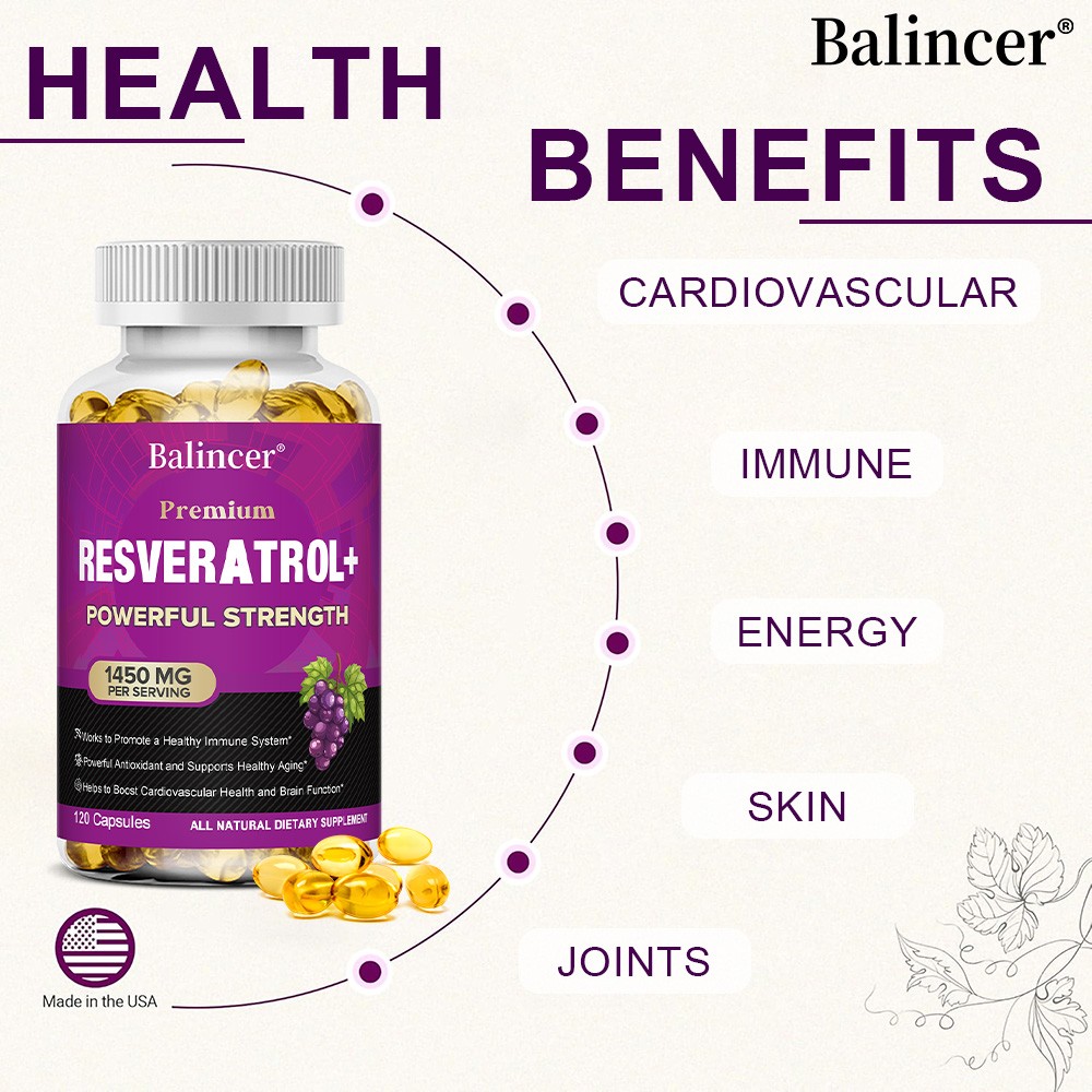 Resveratrol Antioxidant Supplement Vitamin C 605 mg for Heart Skin Brain Health