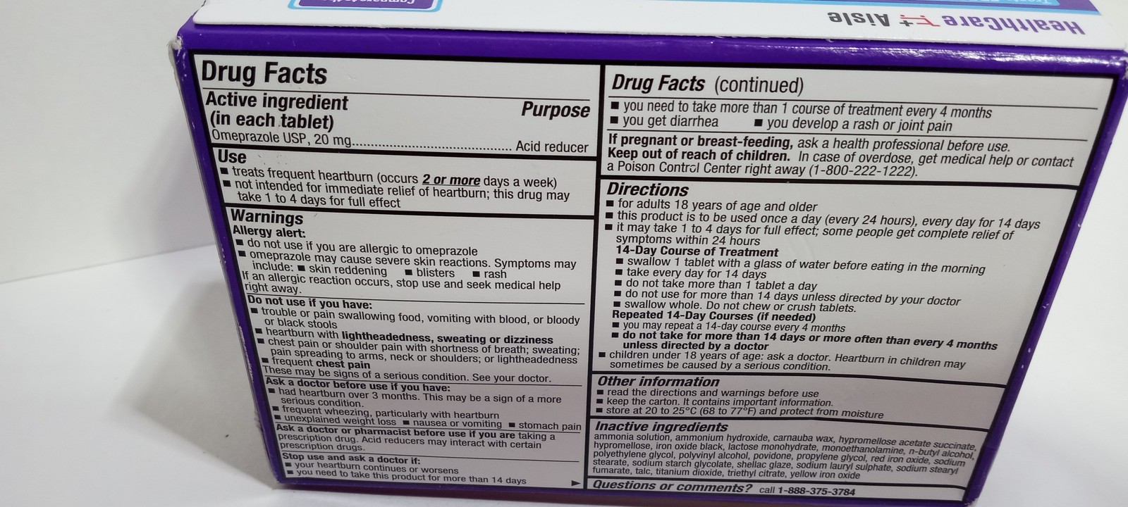 HealthCare Aisle Omeprazole 20mg Delayed-Release Tablets 42 Count Acid Reducer