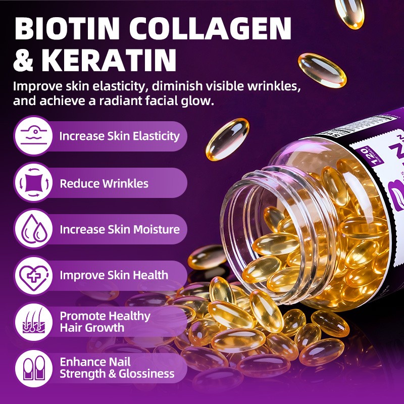 Biotin 25,000mcg with Collagen & Keratin Capsules Hair Skin Nails Supplement