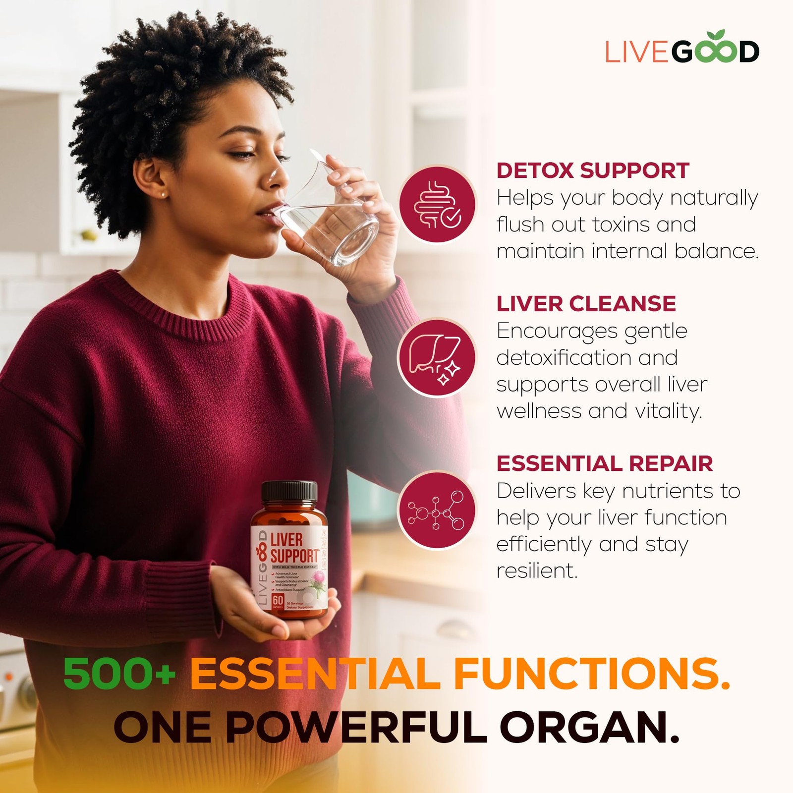 LIVEGOOD Liver Support Supplement with TUDCA & Ox Bile – 60 Count (Pack of 1)