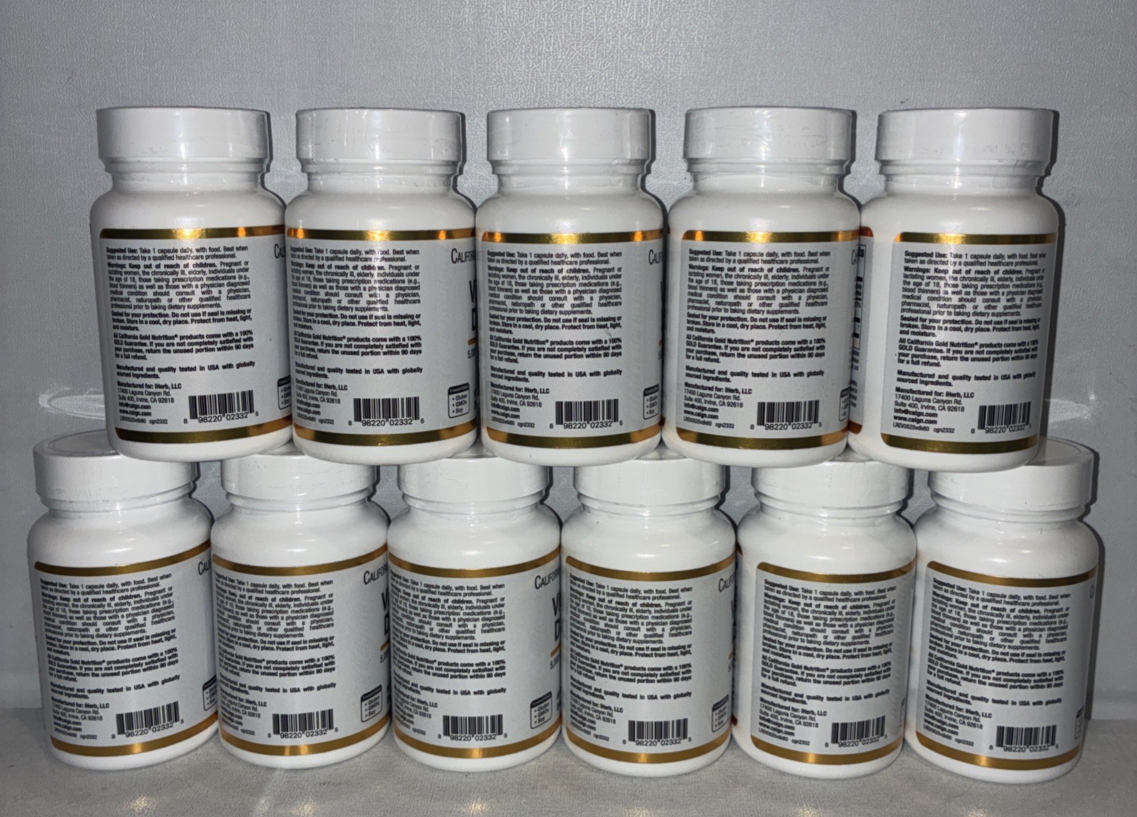 Lot Of 11-California Gold Nutrition Vitamin D3 + K2, 5,000IU, 120mcg K2/ 60 Caps