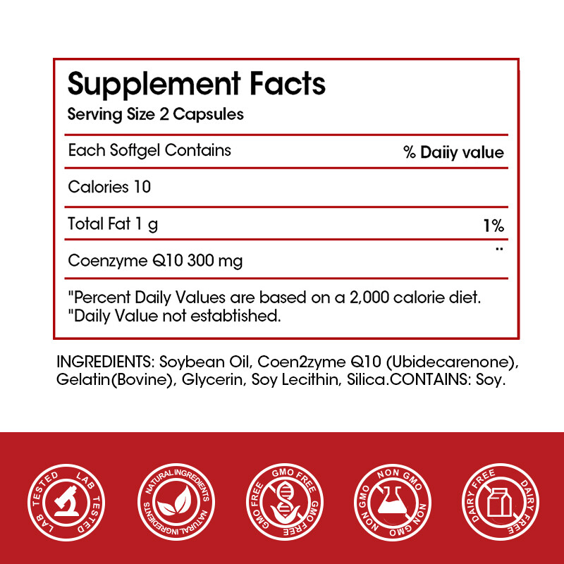 Coenzyme Q10 300mg Softgel Support Antioxidant Heart Health 120 Caps Non GMO