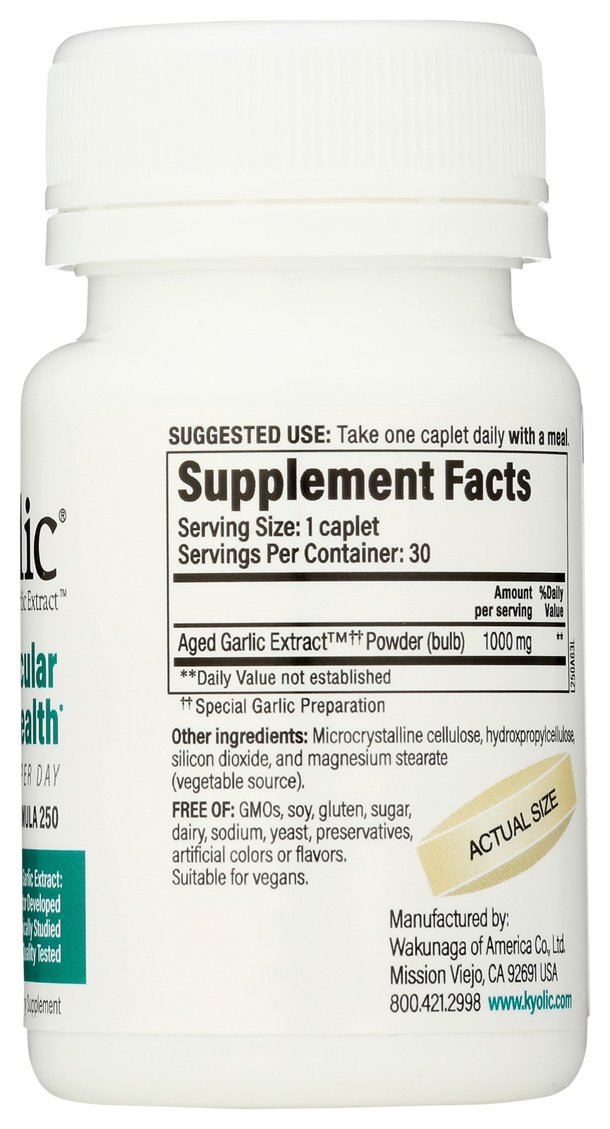 Kyolic Formula 250 Cardiovascular Health Aged Garlic Extract 30 Caplets 1 Pack