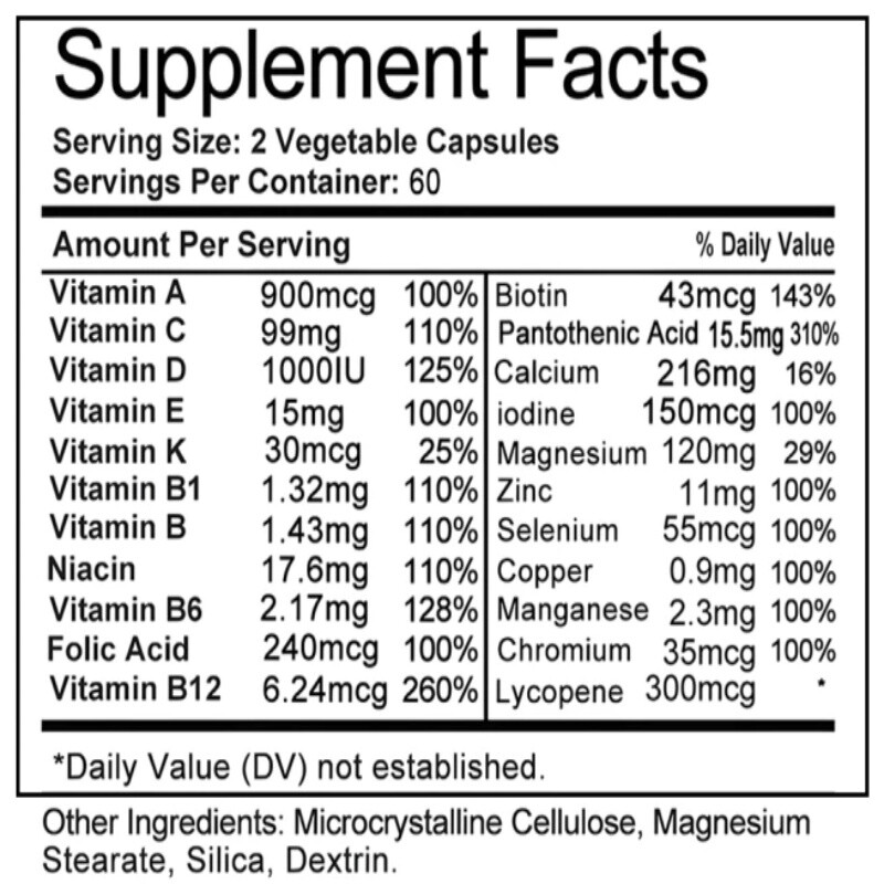 Men’s Multivitamin with Natural Ingredients, GMP Laboratory Tested