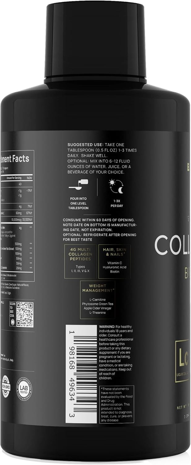 Liquid Collagen for Women Weight Loss & Beauty w. Hyaluronic Acid, Biotin 15 oz