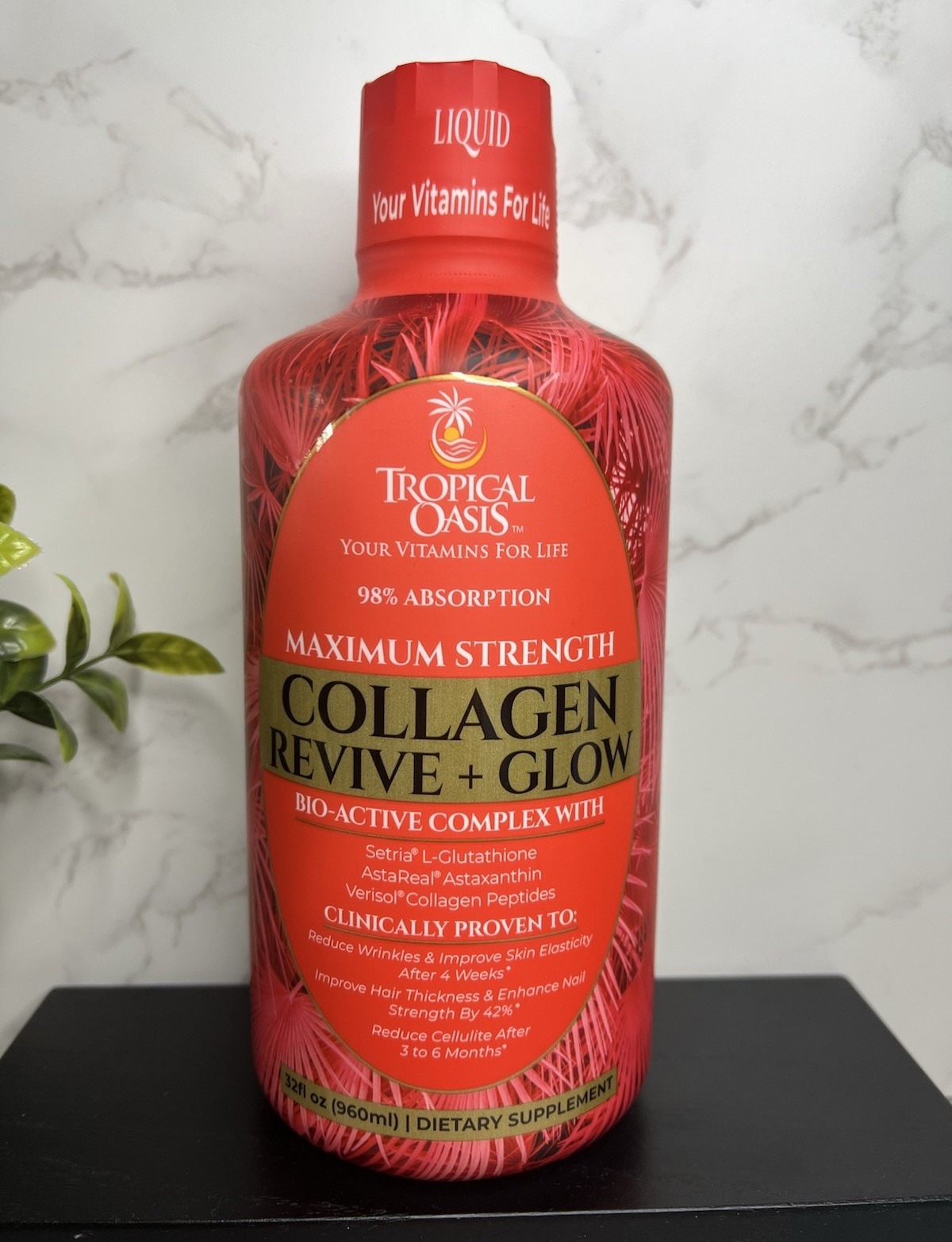 Tropical Oasis Liquid Collagen Hair Skin Nails Strawberry Mango 32oz Exp 03/28