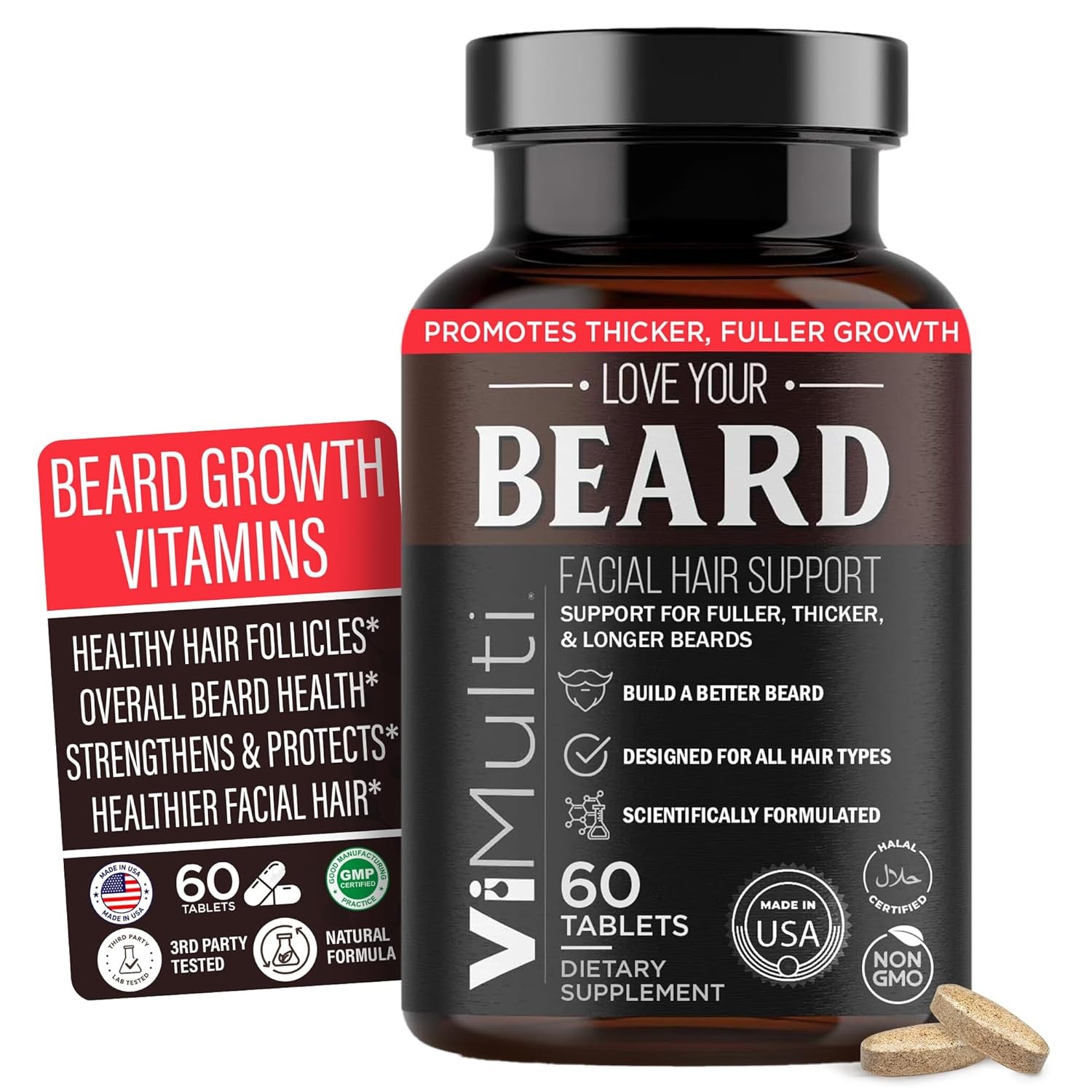 Men’s Beard Growth Supplement – Biotin, Collagen, Keratin 60 Tablets