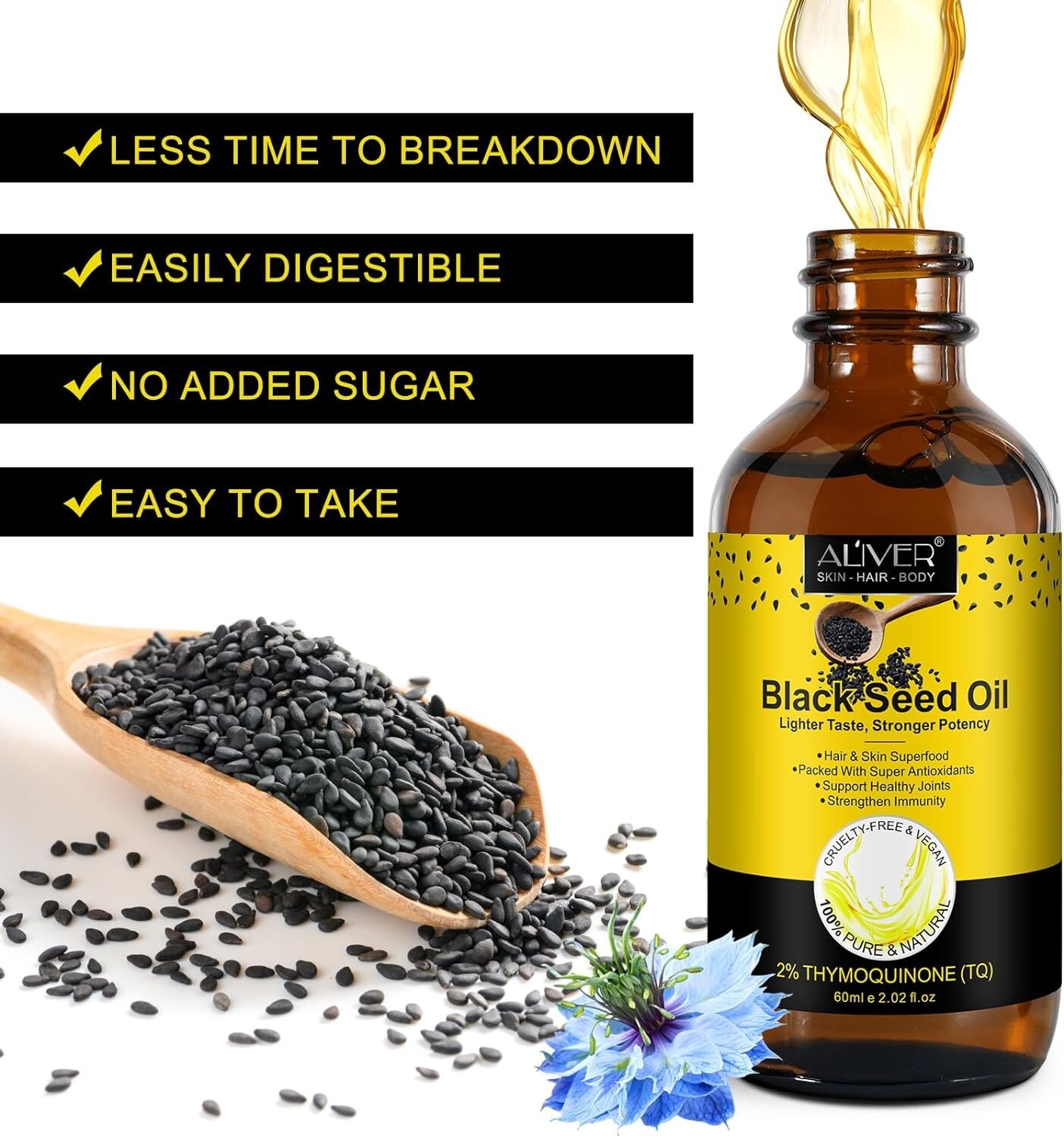 60ML TURKISH Black Seed Oil Cold Pressed Premium Blackseed Oil, Omega 3,6,9