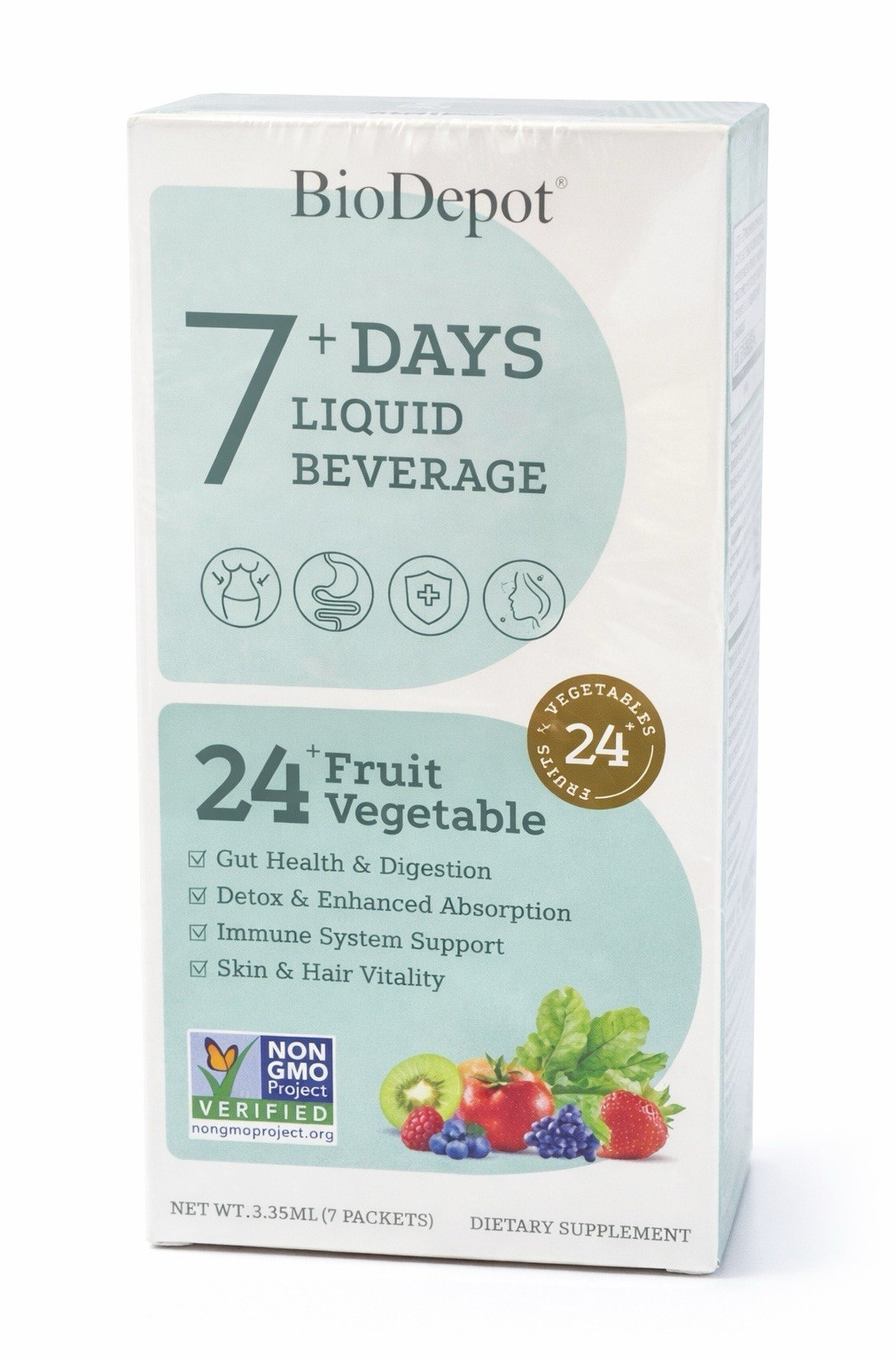 BioDepot Fruit Vegetable Liquid Dietary Supplement 7 Packets 600mg Non-GMO