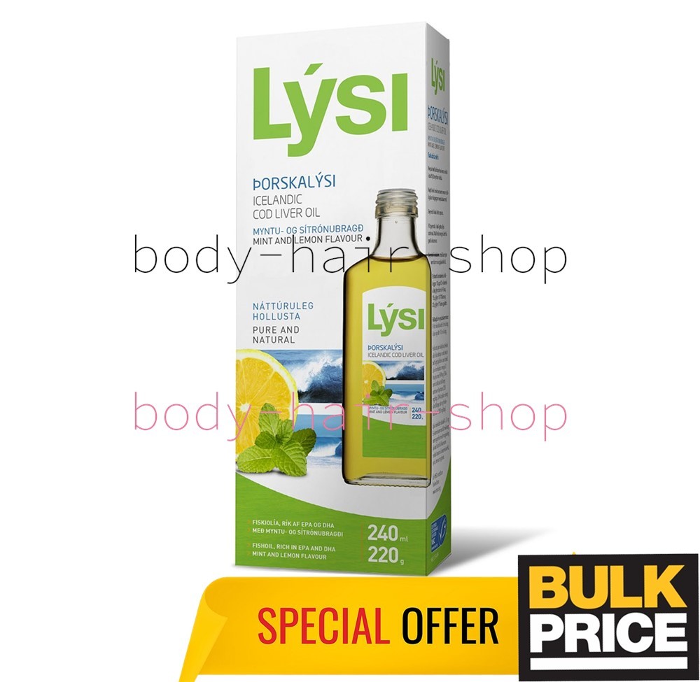 Lysi Icelandic Cod Liver Fish Oil Omega-3 EPA DHA Mint Lemon Pure Natural 240ml