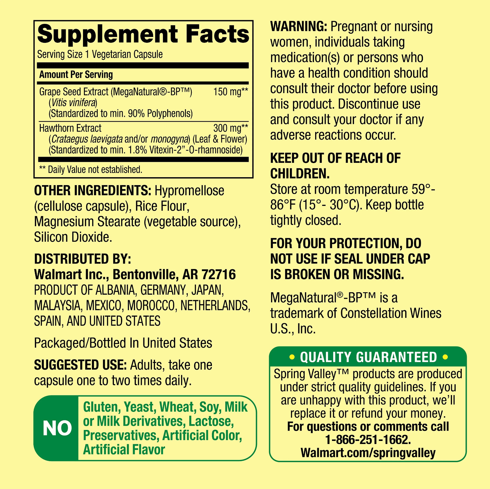 Spring Valley Blood Pressure Support Hearth Health 60 Vegetarian Capsules