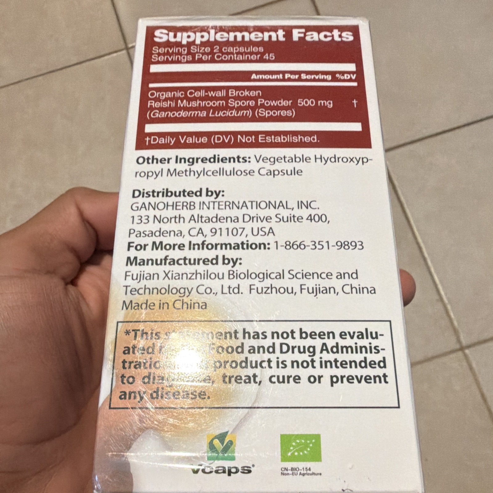 Ganoherb Reishi Mushroom Spore Powder Capsules Organic Immune 500mg 90 Ct