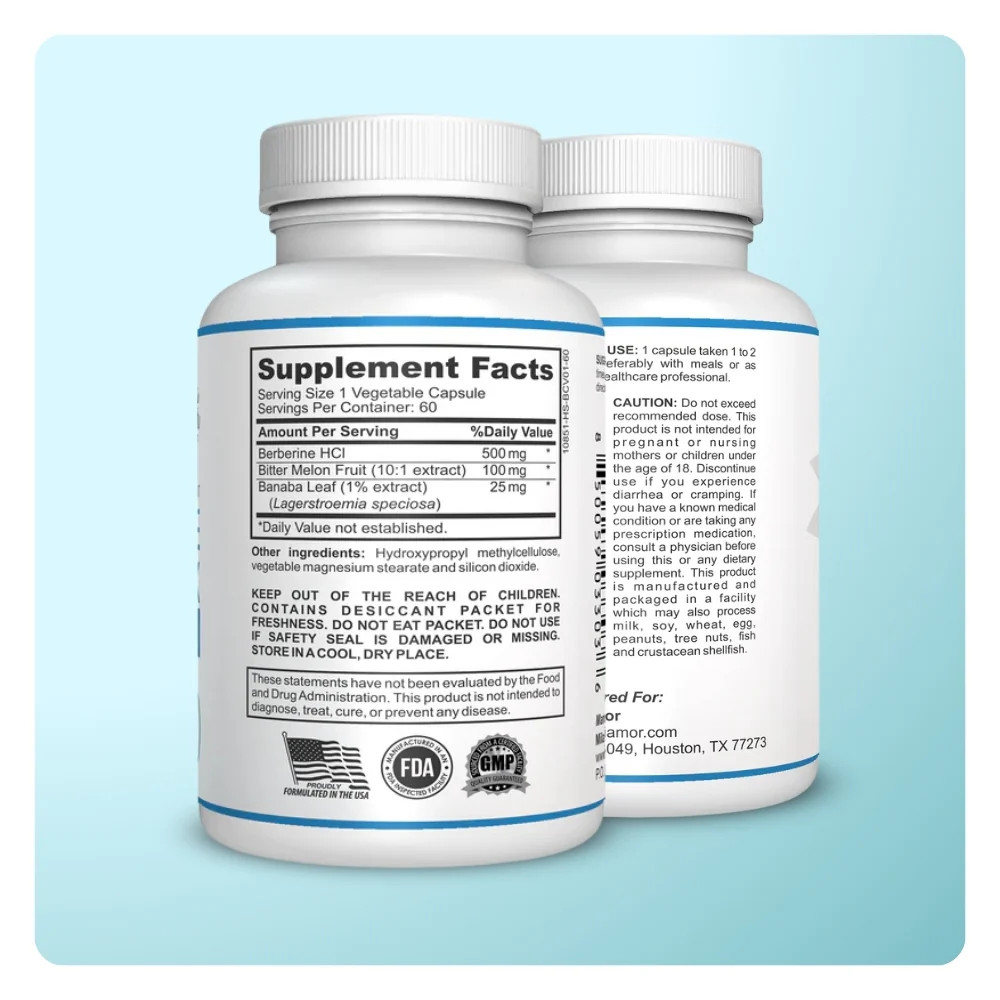 Berberine Complex HCL | Special Formula Melon Fruit & Banaba Leaf | 60 Capsules