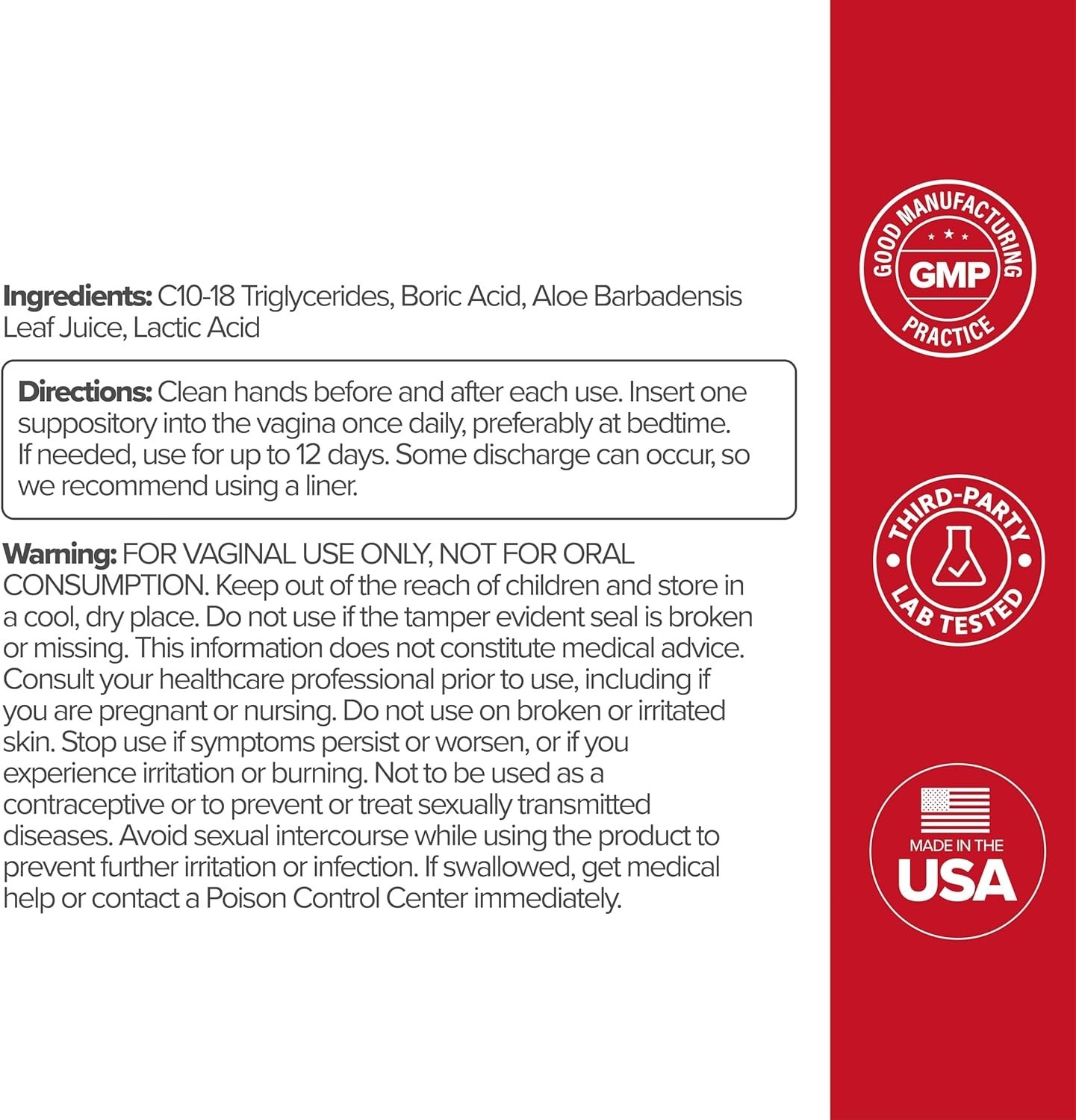 URO – Boric Acid Vaginal Support Acid & Aloe For Vaginal Odor, 12 Ct