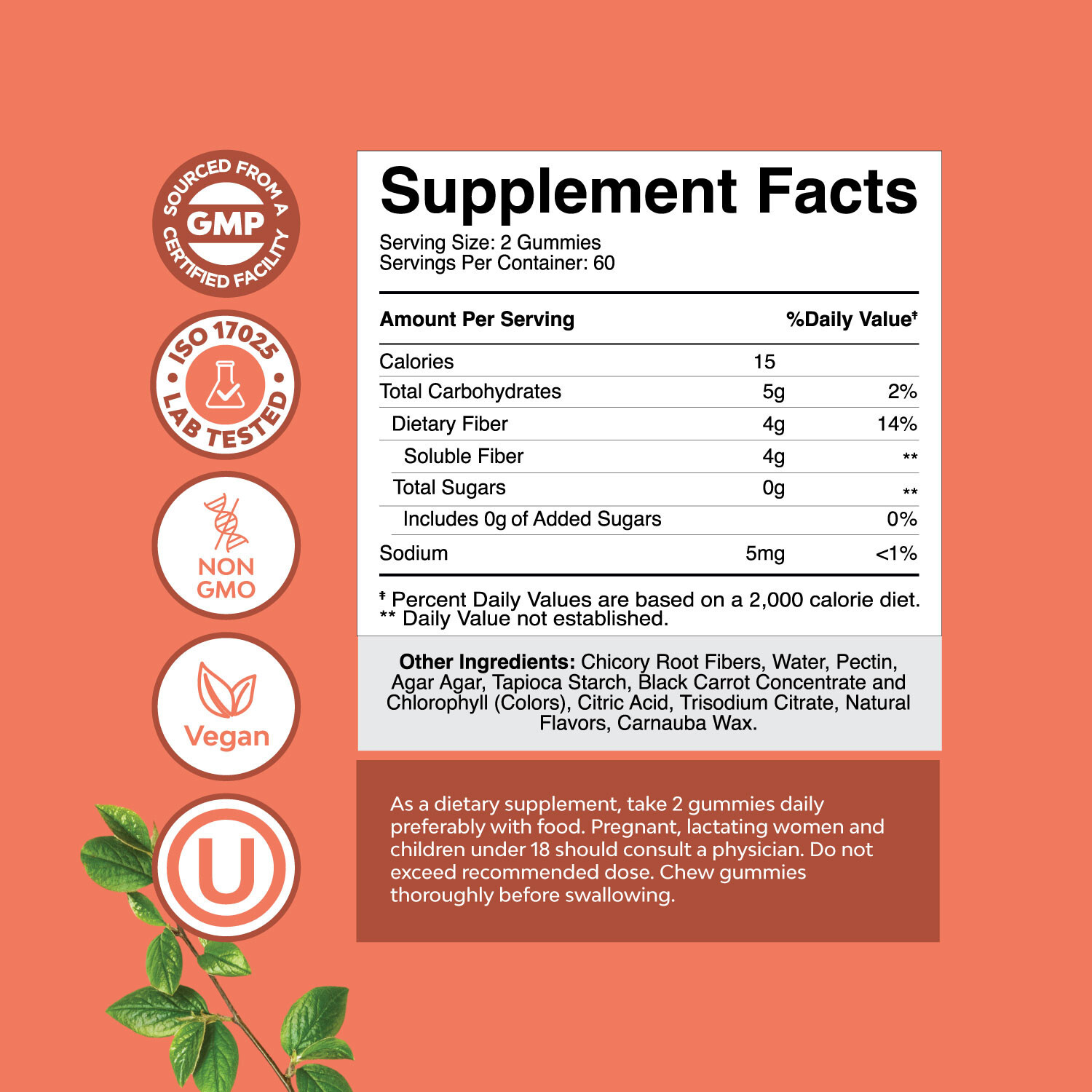 Sugar Free Fiber Gummies for Adults – High Fiber Supplement with Prebiotic 120ct