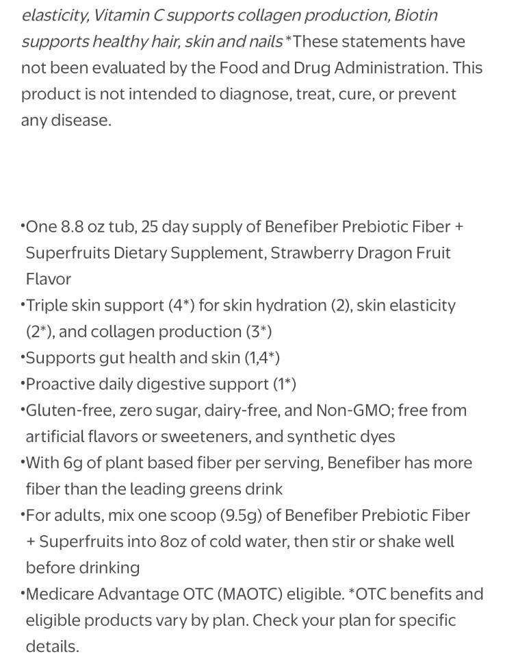 Two Benefiber Prebiotic Fiber+Superfruits 25 Day Supply 8.8 oz Powder Containers