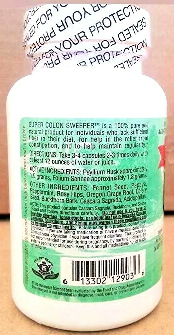 100% Natural SUPER COLON SWEEPER Cleanser Dietary Supplement 90 Caps Exp: 2024