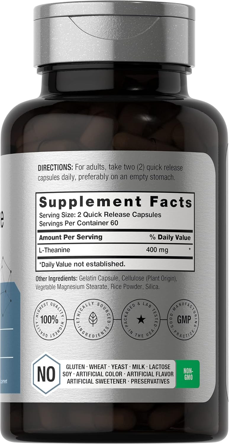L-Theanine Supplement 400mg 120 Powder Capsules Reduce Stress Anxiety Help Sleep
