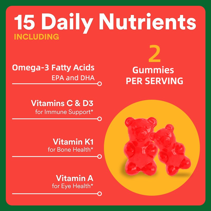 Kids Multi & Fiber Gummies – All-in-One Daily Nutrition Support 60Pcs Non-GMO