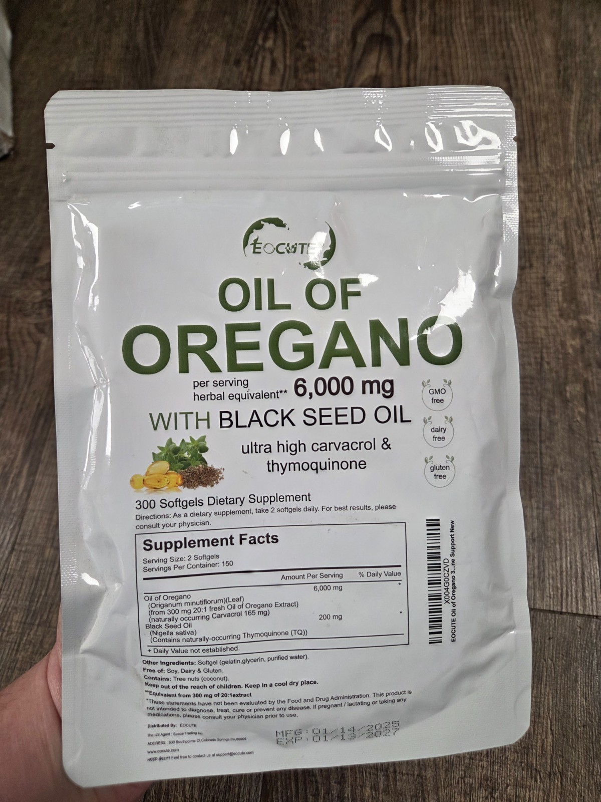​​Oil of Oregano 300 Softgels 2 in 1 Black Seed Oil Organic Herbal Supplement