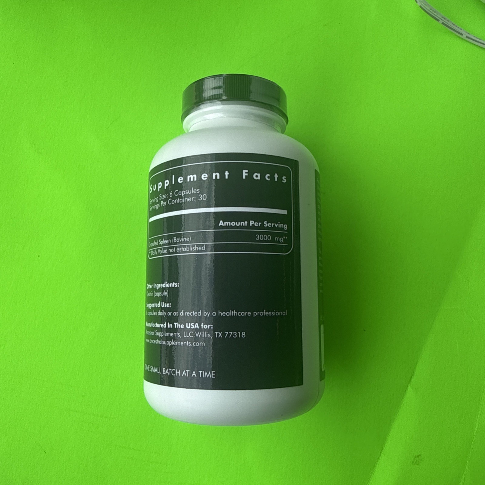 Ancestral Supplements Grassfed Beef Spleen, 180 Capsules, EXP: 10/2028- NEW
