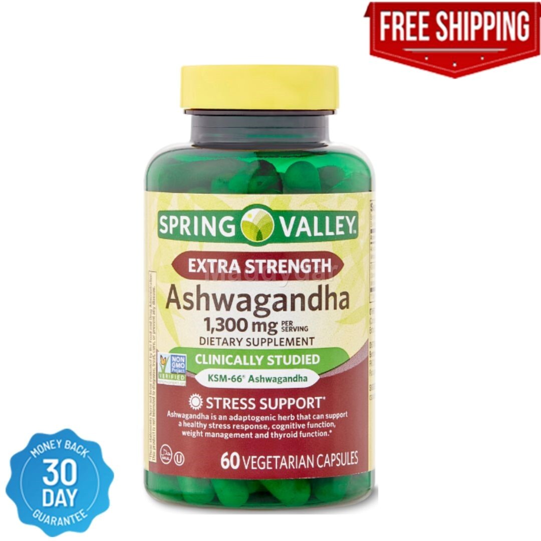 Spring Valley Extra Strength Ashwagandha Dietary Supplement, 1300 mg, 60 Vegetar